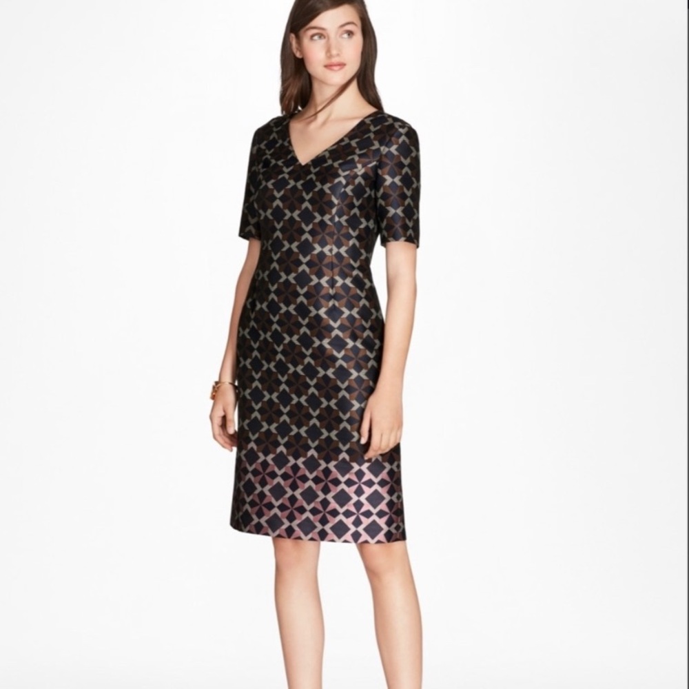 Brooks Brothers | Pink Brown Navy Pattern Sheath Work Dress | Size 6